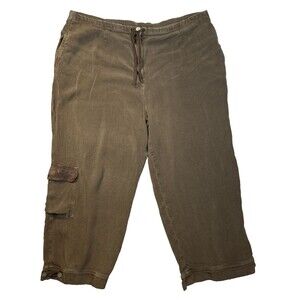 J.Jill Women's Petite XL XLP Wide Leg Cropped Pants 100% Tencel Drawstring Brown